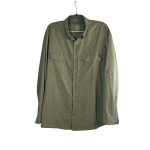 Huk  XXL Fishing Performance Button Up Shirt Long Sleeve Outdoor Vented Olive